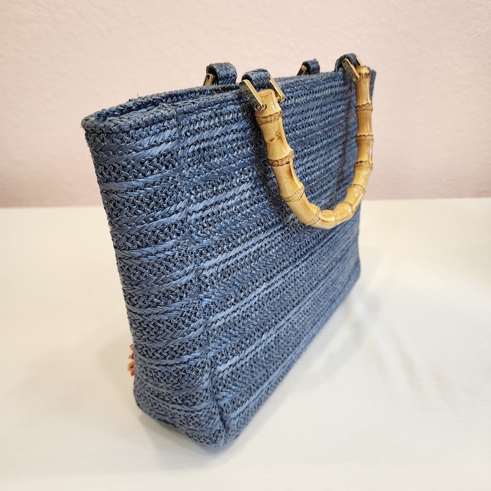 Haute Hippie Women's Straw Raffia Bag Purse With Gold Tone Chain Retro Ladylike - Picture 9 of 11
